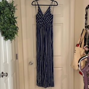 Navy and White Striped Maxi Jumpsuit